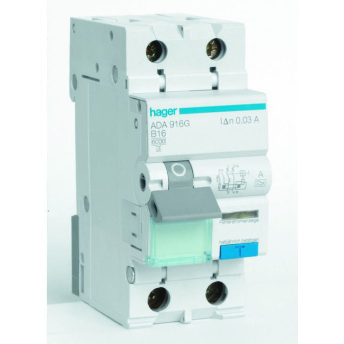 Hager aardlekautomaat / 2-polig, 30mA, B16A / ADA916G, 3250611010999